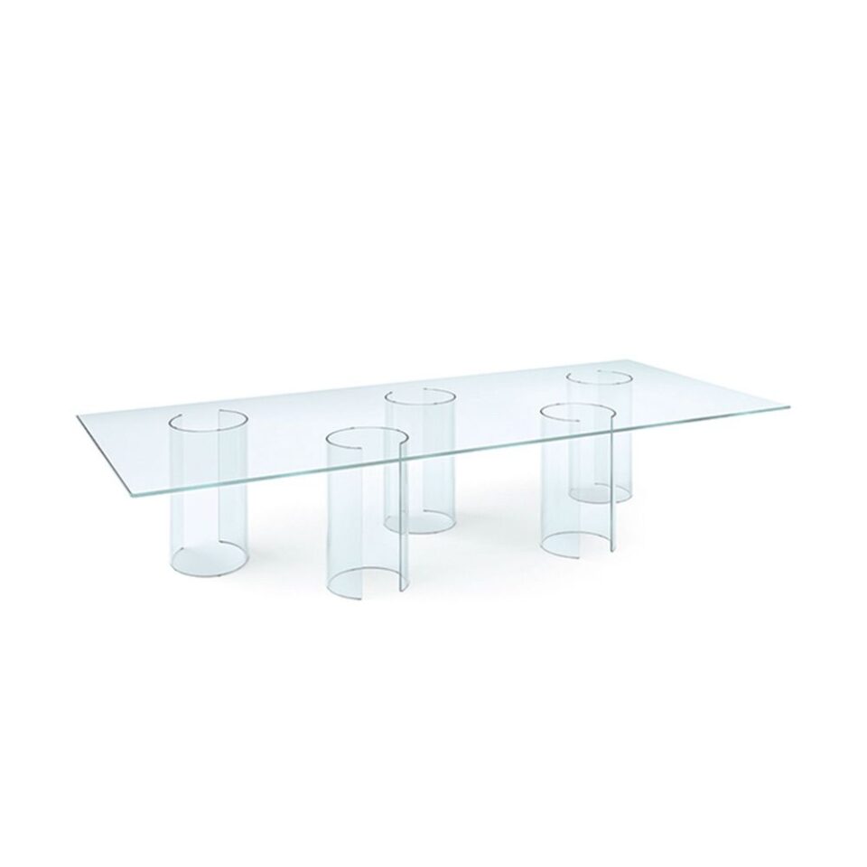 Luxor | Bureau design FIAM Italia en verre feuilleté 8+8 mm avec base en cylindres de verre cintré, création de Rodolfo Dordoni, disponible chez D-Style Interior.