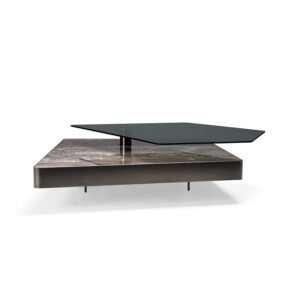 Table basse design haut de gamme Final Cut Arketipo Firenze en verre fumé et marbre gris arabesque, disponible chez D-Style Interior.