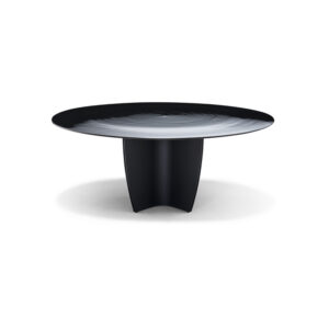 Table à manger design haut de gamme Gambler par Arketipo, plateau circulaire rayé design Lorenzo Remedi, disponible chez D-Style Interior