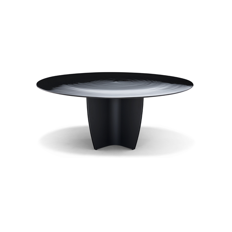 Table à manger design haut de gamme Gambler par Arketipo, plateau circulaire rayé design Lorenzo Remedi, disponible chez D-Style Interior