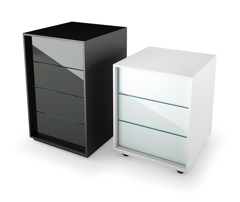 Luminare Cassettiera | Meuble à tiroirs design FIAM Italia signé Roberto Paoli, en bois laqué opaque avec façades en verre peint, disponible chez D-Style Interior