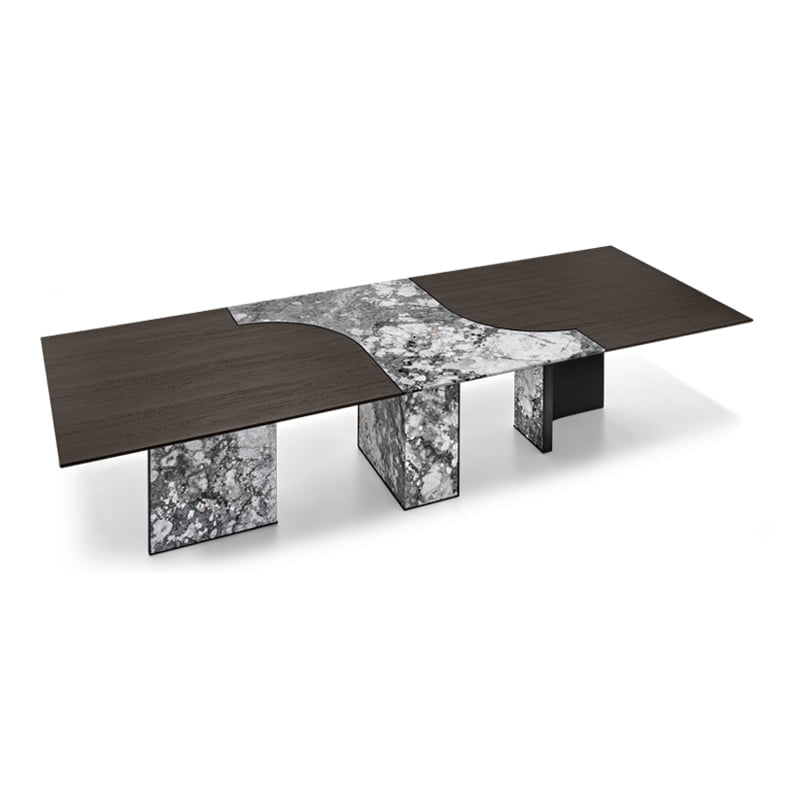 Table à manger design haut de gamme Millennium par Arketipo, plateau marbre avec pieds bois et métal, disponible chez D-Style Interior