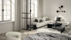 Table basse design haut de gamme Blackjoy Arketipo par Lorenzo Remedi, en verre foncé strié, disponible chez D-Style Interior.