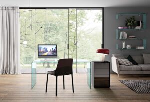 Rialto Scrivania | Bureau design en verre FIAM Italia, verre cintré 15 mm avec détails en aluminium brillanté, disponible chez D-Style Interior
