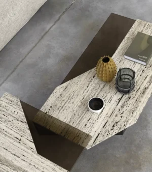 Roswell – Table basse design en marbre et verre Arketipo par Mauro Lipparini
