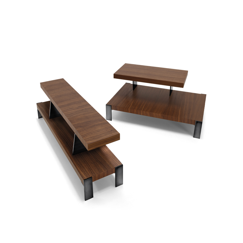 Table basse design haut de gamme That's Life par Arketipo, design Mauro Lipparini, plateaux bois et marbre, disponible chez D-Style Interior.