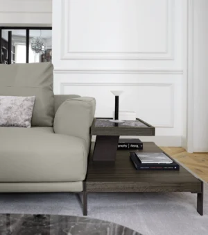 Table basse design haut de gamme That's Life par Arketipo, design Mauro Lipparini, plateaux bois et marbre, disponible chez D-Style Interior.