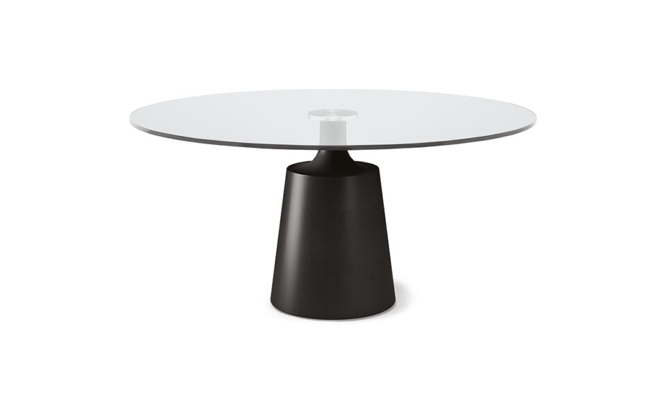 Yoda table design de Cattelan Italia, une création élégante avec base conique en acier et plateau en verre. Luxe italien disponible chez D-Style Interior.