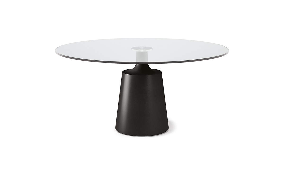 Yoda table design de Cattelan Italia, une création élégante avec base conique en acier et plateau en verre. Luxe italien disponible chez D-Style Interior.
