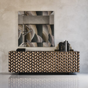 Buffet design haut de gamme Lavander par Cattelan Italia, finitions métalliques brossées avec nature tridimensionnelle, disponible chez D-Style Interior