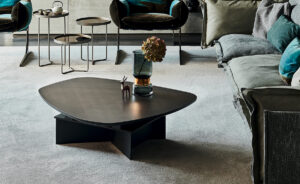 Table basse design haut de gamme Orlando par Cattelan Italia, table transformable à deux hauteurs, structure acier et plateaux mixte, disponible chez D-Style Interior.