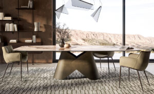 Scott Keramik table de Cattelan Italia allie design sculptural et élégance italienne, avec son plateau en céramique effet marbre et sa base métallique raffinée. Disponible chez D-Style Interior.