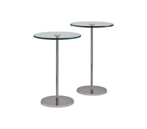 Table basse design haut de gamme Gliss par Cattelan Italia, table basse ronde acier inoxydable et chromé avec plateau verre, disponible chez D-Style Interior.