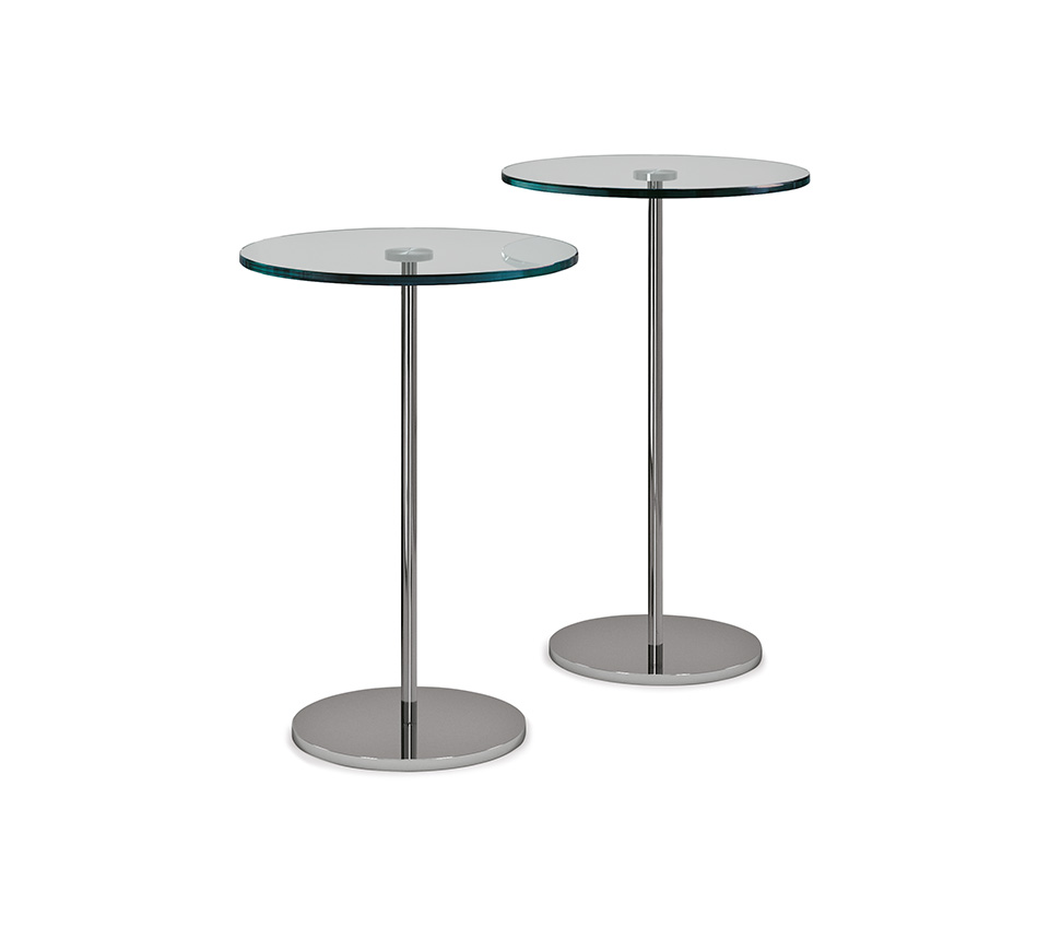 Table basse design haut de gamme Gliss par Cattelan Italia, table basse ronde acier inoxydable et chromé avec plateau verre, disponible chez D-Style Interior.
