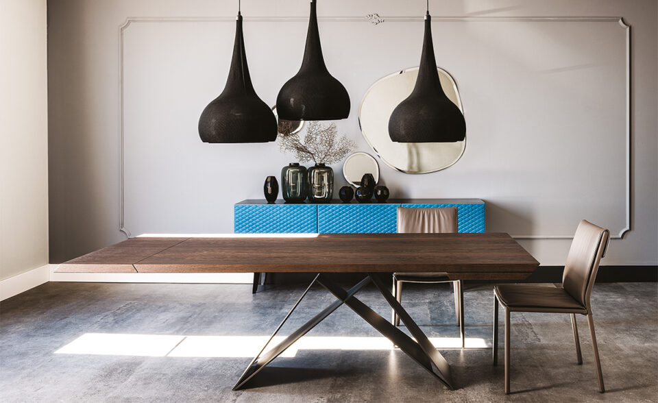 Premier Wood Drive table extensible en bois et acier laqué signée Cattelan Italia, alliant élégance naturelle, innovation et design contemporain. Disponible chez D-Style Interior.