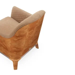 Morley | Fauteuil design Bentley Home en cuir ou tissu, structure en bois courbé, détails acier gris canon, idéal avec pouf Sherwood, disponible chez D-Style Interior