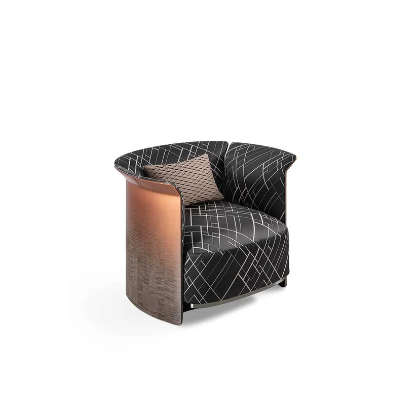 Ramsey | Fauteuil de bureau design Bentley Home en bois plaqué ou cuir/tissu, insert aluminium gris canon, structure suspendue, disponible chez D-Style Interior.