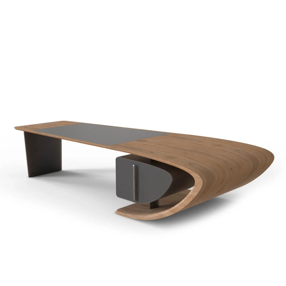 Type_7 Desk Bugatti Home – Bureau design haut de gamme en bois, cuir et aluminium disponible chez D-Style Interior