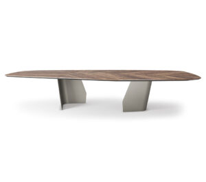 Senator Wood table de Cattelan Italia marie bois noble et acier laqué pour un design monumental et raffiné. Une création d’exception signée du savoir-faire italien. Disponible chez D-Style Interior.