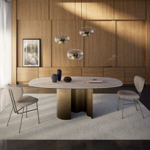 Papelito Keramik table design haut de gamme en céramique, à base sculpturale en acier et silhouette fluide inspirée des vagues. Disponible chez D-Style Interior.