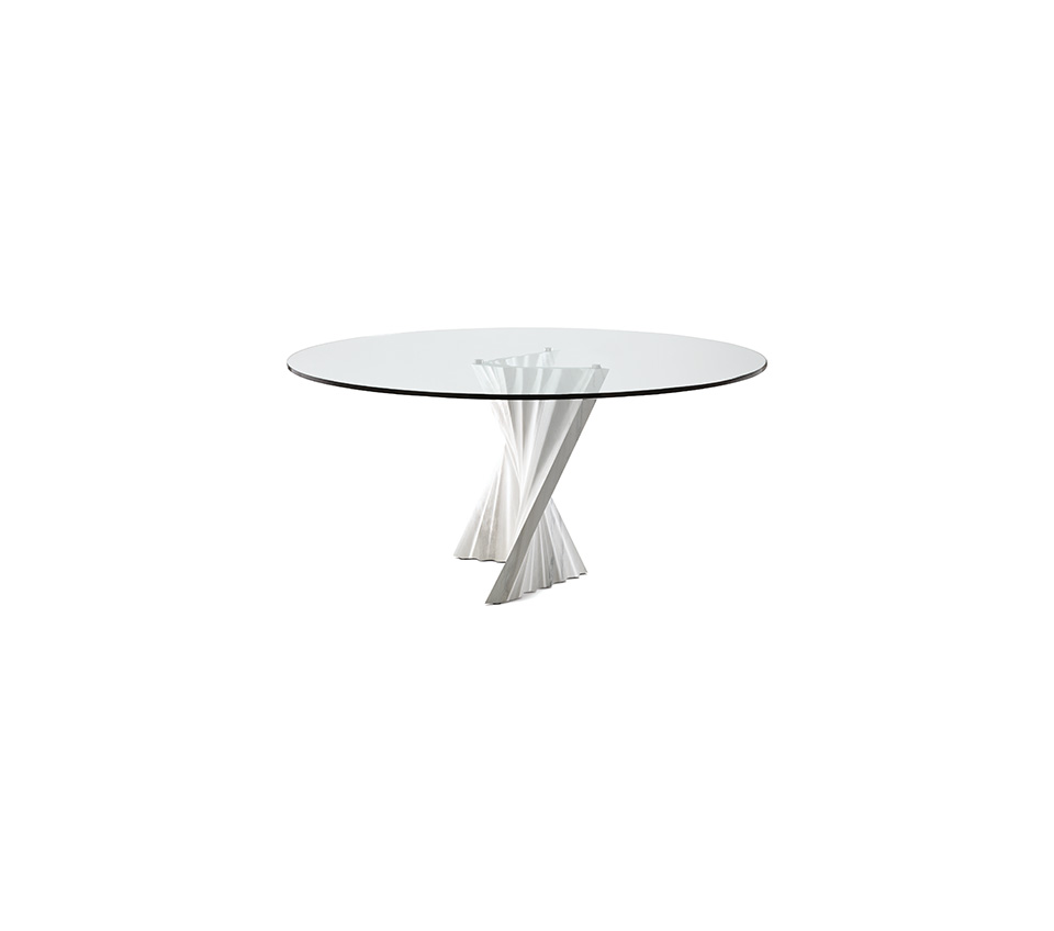 Plisset table de Cattelan Italia associe marbre Palissandro et verre clair dans un design sculptural et raffiné. Disponible chez D-Style Interior.