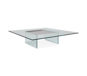 Table basse design haut de gamme Carrè par Cattelan Italia, en verre courbé avec cavité centrale carrée, disponible chez D-Style Interior.