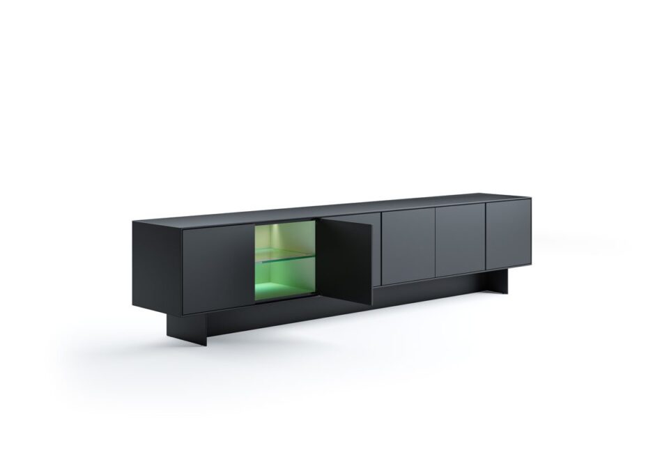 Cala Buffet design minimaliste en cuir et bois, alliant pureté des formes et artisanat italien raffiné. Disponible chez D-Style Interior.