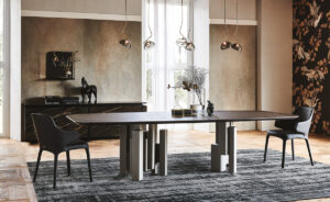 Skyline Wood table design haut de gamme et acier par Cattelan Italia, alliance parfaite entre chaleur naturelle et lignes architecturales. Disponible chez D-Style Interior.