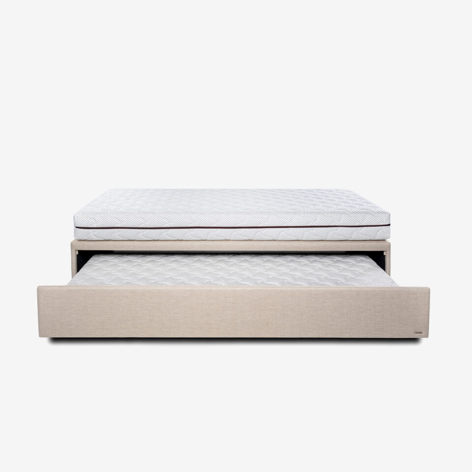 Canapé-lit design haut de gamme Duetto Colunex, avec tiroir de rangement et deux matelas, disponible chez D-Style Interior.