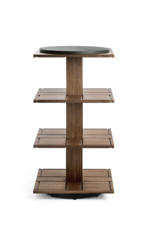 Bibliothèque design haut de gamme Turner par Poltrona Frau, structure noyer Canaletto avec plateaux tournants, disponible chez D-Style Interior
