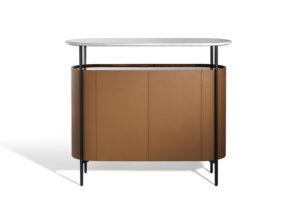 Bibliothèque design haut de gamme Oceano par Poltrona Frau, malle-bibliothèque en cuir Pelle Frau® avec bureau rabattable, disponible chez D-Style Interior