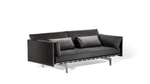 Canapé design haut de gamme Clayton par Poltrona Frau, structure sangles cuir tressées main avec piqûres X, disponible chez D-Style Interior