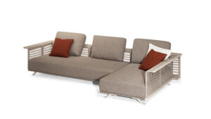 Canapé design haut de gamme Solaria par Poltrona Frau, structure acier inox avec tressage artisanal, disponible chez D-Style Interior
