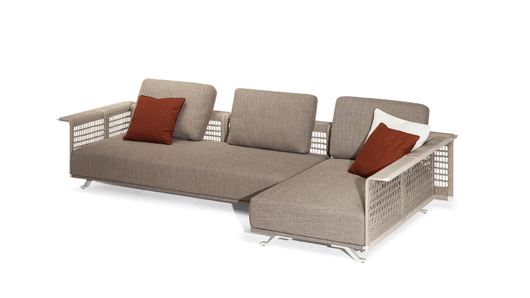 Canapé design haut de gamme Solaria par Poltrona Frau, structure acier inox avec tressage artisanal, disponible chez D-Style Interior