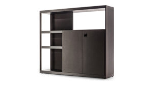 Bibliothèque design haut de gamme Jobs Cabinet par Poltrona Frau, design Rodolfo Dordoni avec structure acier et revêtement cuir Pelle Frau®, disponible chez D-Style Interior