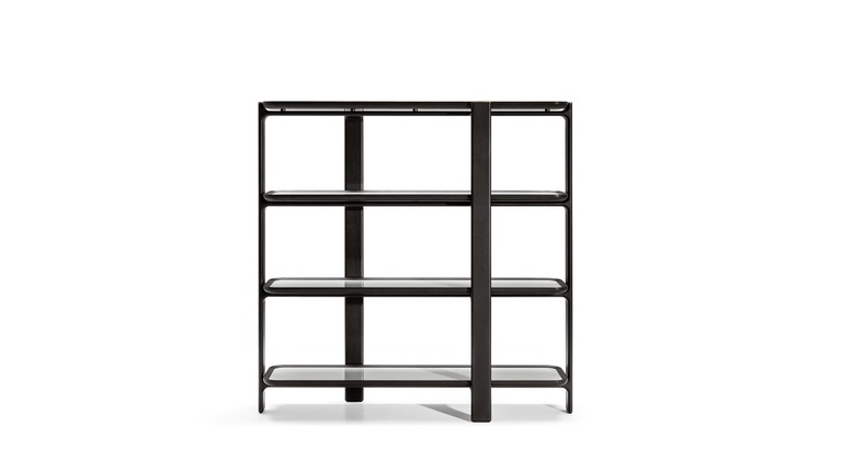 Bibliothèque design haut de gamme DUO par Poltrona Frau, structure frêne massif avec étagères modulables et finitions bronze fumé, disponible chez D-Style Interior