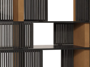 Bibliothèque design Lloyd par Poltrona Frau, système à géométrie variable avec grilles coulissantes, disponible chez D-Style Interior