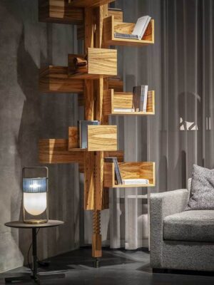 Bibliothèque design haut de gamme Albero par Poltrona Frau, structure noyer massif rotative 360°, disponible chez D-Style Interior