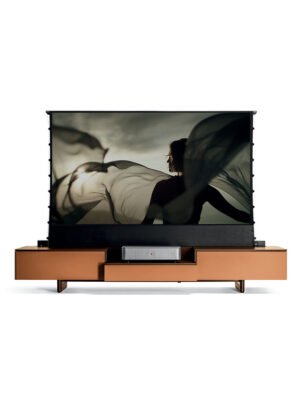 Meuble TV design haut de gamme Fidelio Leica par Poltrona Frau x Leica, écran intégré 100 pouces, structure frêne massif, disponible chez D-Style Interior