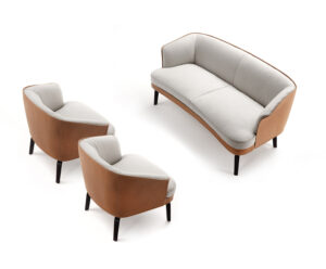 Canapé design haut de gamme Nivola par Poltrona Frau, coque moulée avec coussins plumes et pieds frêne, disponible chez D-Style Interior