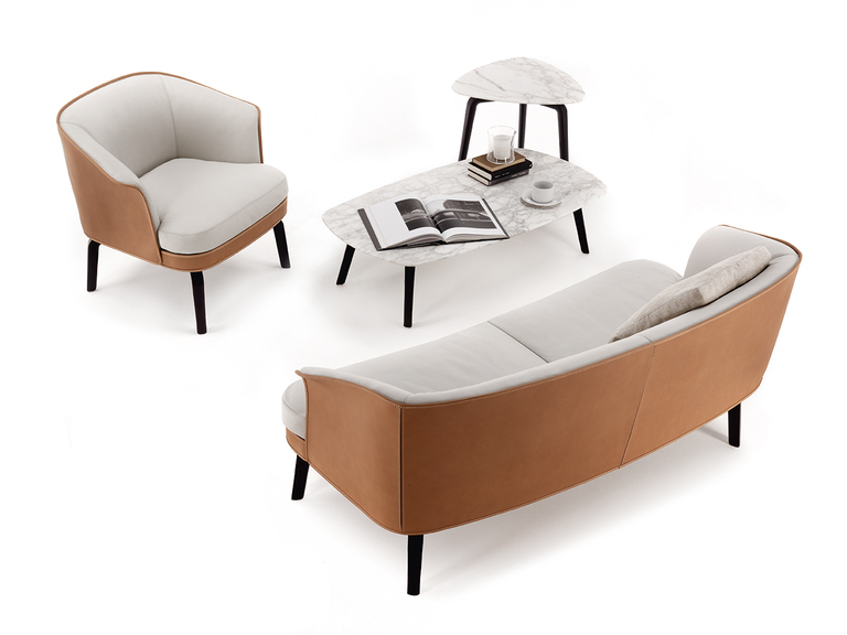 Canapé design haut de gamme Nivola par Poltrona Frau, coque moulée avec coussins plumes et pieds frêne, disponible chez D-Style Interior