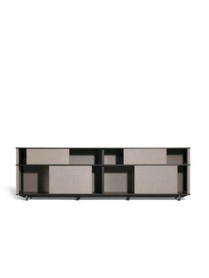 Lloyd Tex Cabinet faible Poltrona Frau : bibliothèque design haut de gamme avec panneaux Techno-fabric coulissants. Design Jean-Marie Massaud. D-Style Interior.