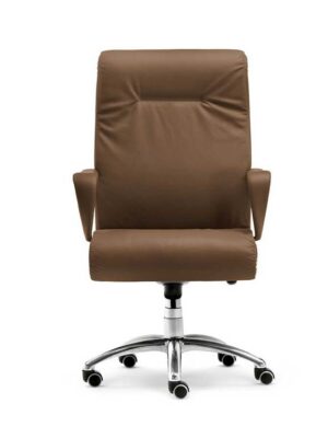 Chaise de bureau design haut de gamme Forum Executive Poltrona Frau, cuir Pelle Frau ColorSphere, base pivotante en aluminium poli.
