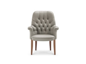 Oxford | Chaise de bureau haut de gamme Visitor Poltrona Frau, structure en hêtre massif, cuir Pelle Frau avec capitonnage artisanal et piètement en noyer d’Amérique. Desponsible chez D-style Interior