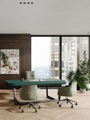 Chaise de bureau haut de gamme Archibald Task par Poltrona Frau, cuir Pelle Frau®, base en aluminium noir, dossier haut et accoudoirs design. Disponible chez D-style Interior