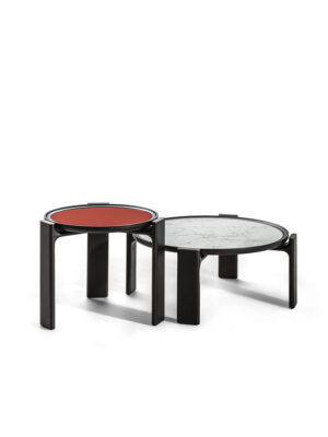 DUO | Table basse design haut de gamme Poltrona Frau, structure en frêne massif sculpté et plateau en marbre, verre ou frêne plaqué, disponible chez D-Style Interior
