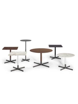 Bob Bistrot | Table basse design ronde haut de gamme Poltrona Frau, plateau rond en marbre Calacatta Oro, Fenix NTM® ou bois, piètement en acier bruni satiné, disponible chez D-Style Interior