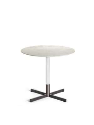 Bob Bistrot | Table basse design ronde haut de gamme Poltrona Frau, plateau rond en marbre Calacatta Oro, Fenix NTM® ou bois, piètement en acier bruni satiné, disponible chez D-Style Interior