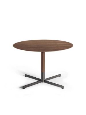 Bob Bistrot | Table basse design ronde haut de gamme Poltrona Frau, plateau rond en marbre Calacatta Oro, Fenix NTM® ou bois, piètement en acier bruni satiné, disponible chez D-Style Interior
