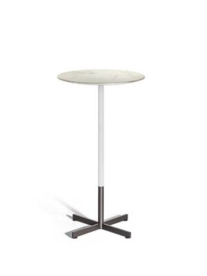 Bob Bistrot | Table ronde 110cm design haut de gamme Poltrona Frau, plateau en marbre, bois ou Fenix NTM®, piètement en acier bruni satiné, disponible chez D-Style Interior